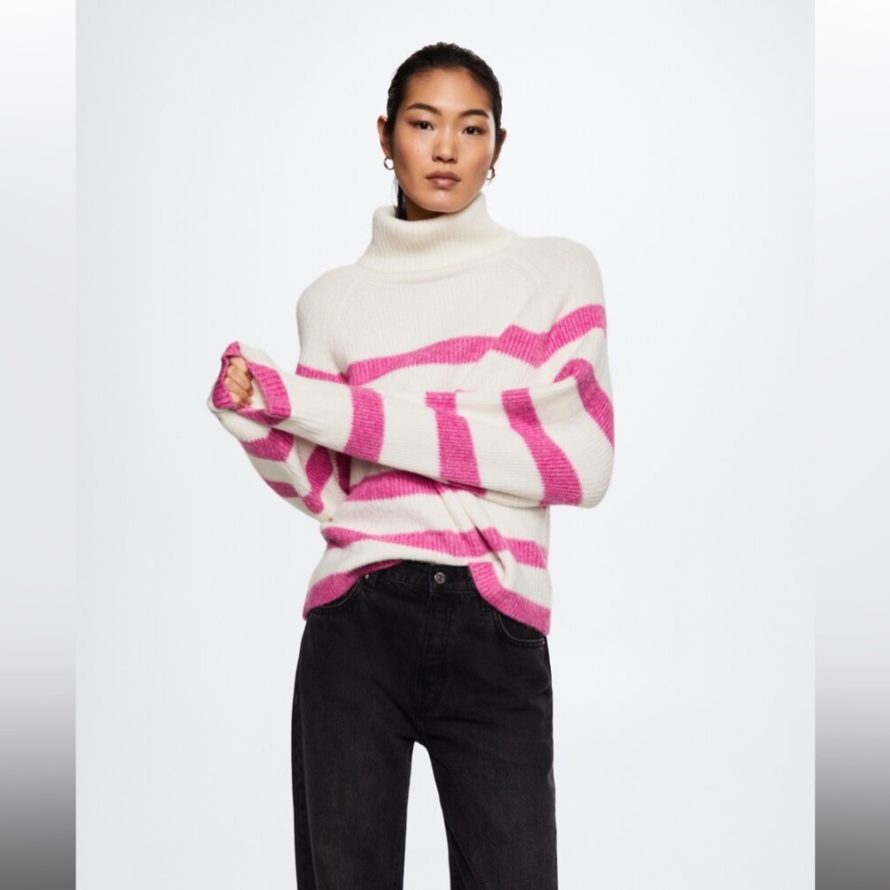 Mango Striped Turtleneck Sweater